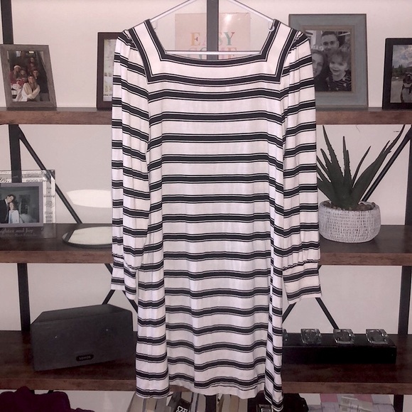 LOFT striped long sleeve shift dress with square neck - Picture 4 of 7